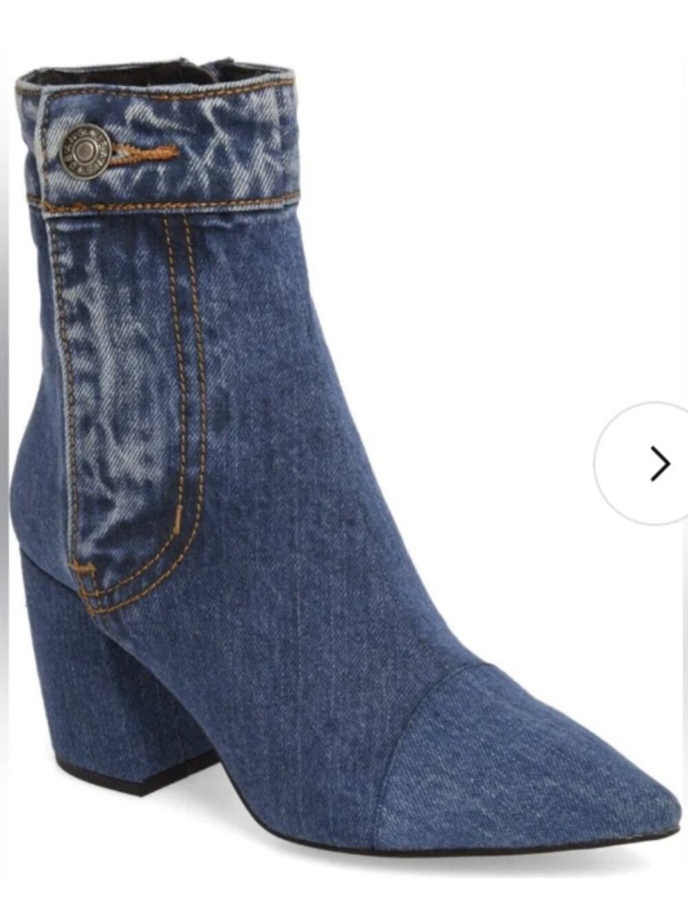 Jeffrey Campbell, FINITE BLOCK HEEL BOOTS IN BLUE DENIM, Size 8